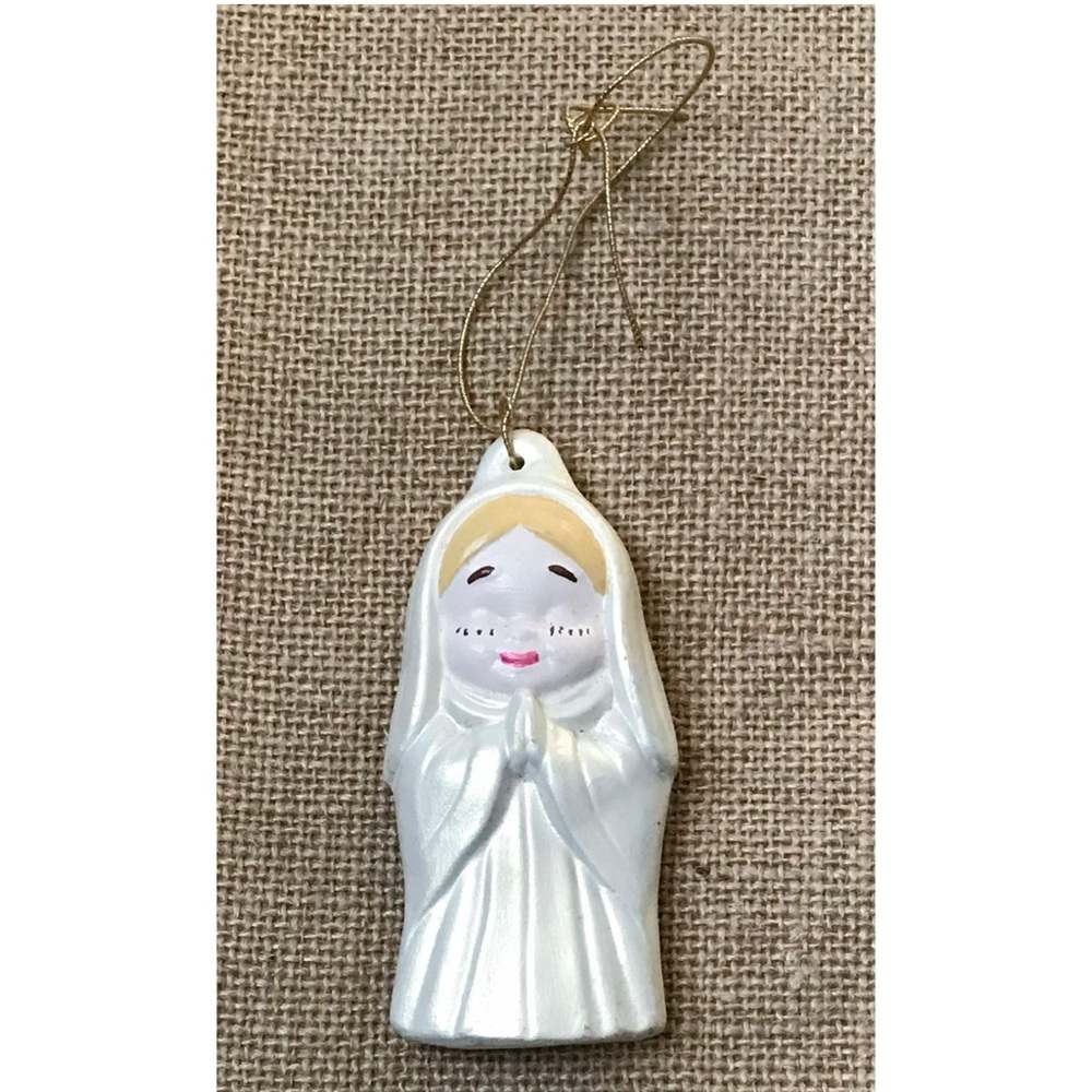 Vintage Praying Madonna Holy Mother Mary Ornament Handmade Ceramic Christianity